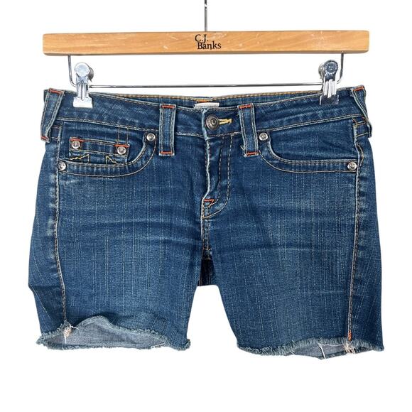 True Religion Raw Hem Shorts Blue Johnny Distressed Women's Size 29 - Picture 1 of 8